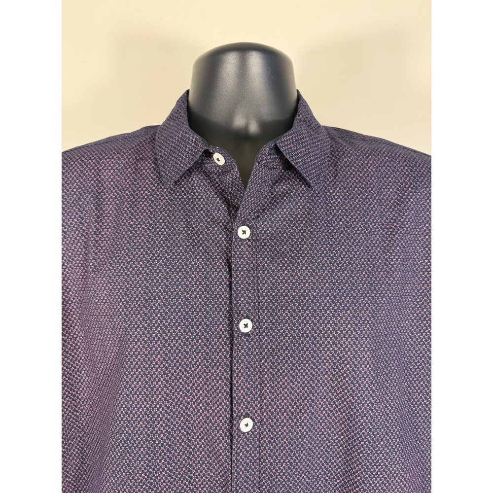 Beverly Hills Polo Club Mens's Large Short Sleeve Button-Up Shirt Navy Pink